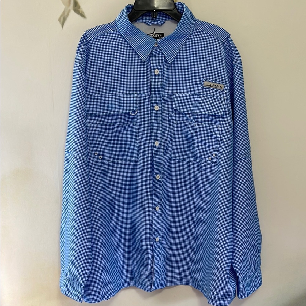 Habit Blue Checkered Button-Up Long  Sleeved Fishing Shirt